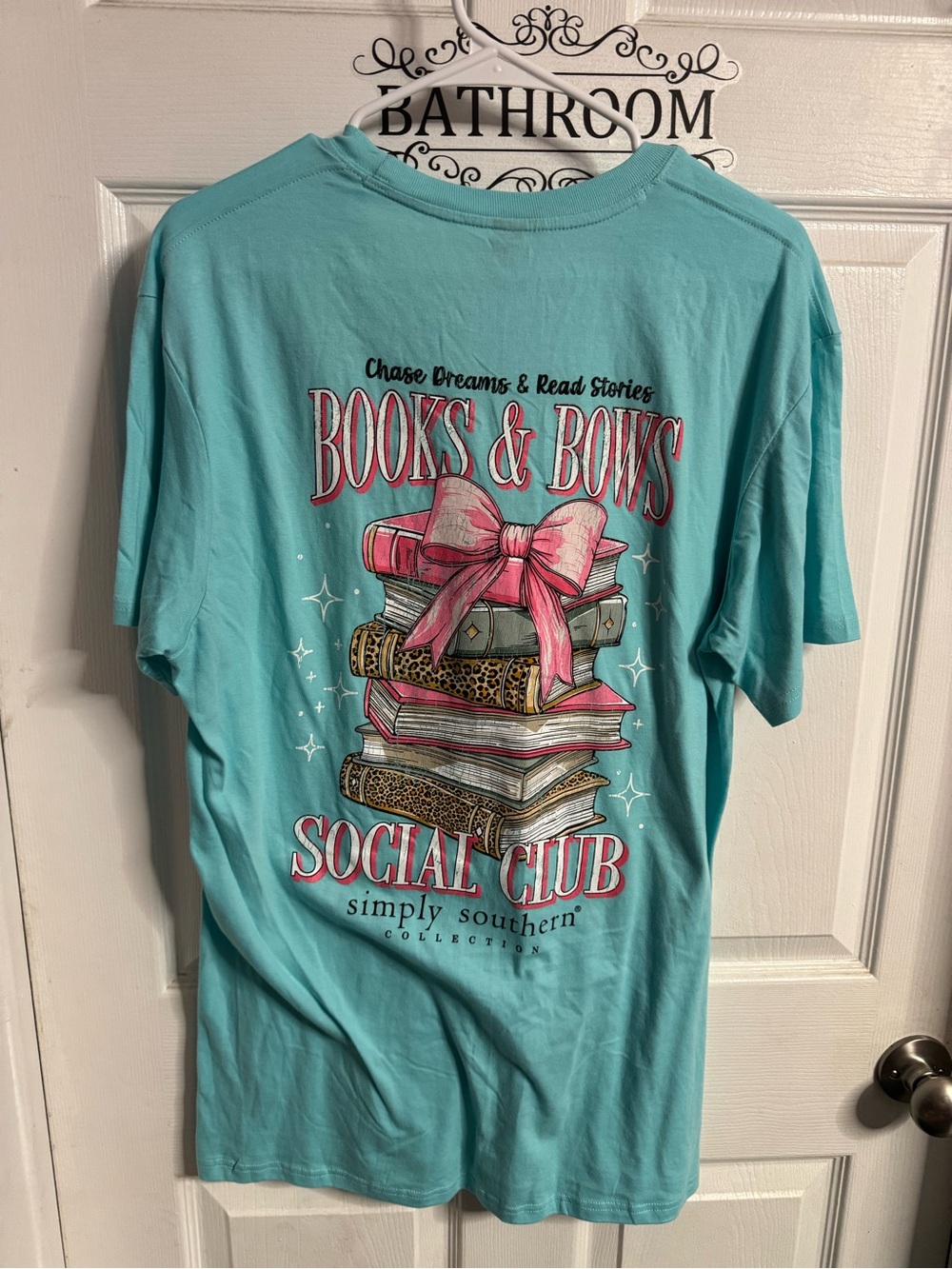 Simply Southern Turquoise "Books & Bows" Graphic Tee with Pink Accents
